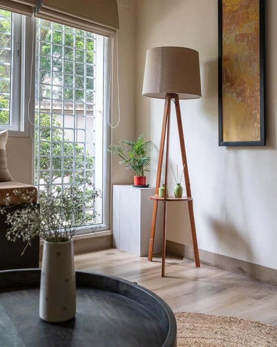 Minimalist Living Room Corner with Tripod Floor Lamp