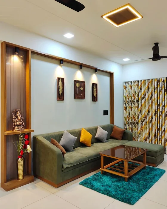 Indian Living Room Wall Art – Three Framed Leaf Panels with Spotlights