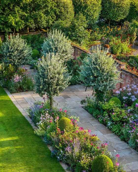 Aerial View of English Walled Garden with Herbaceous Borders