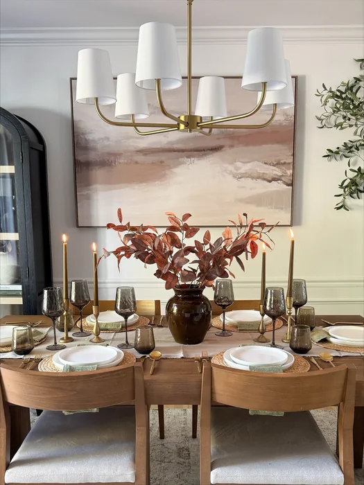Elegant Fall Dining Table with Rust Stems & Gold Candlesticks