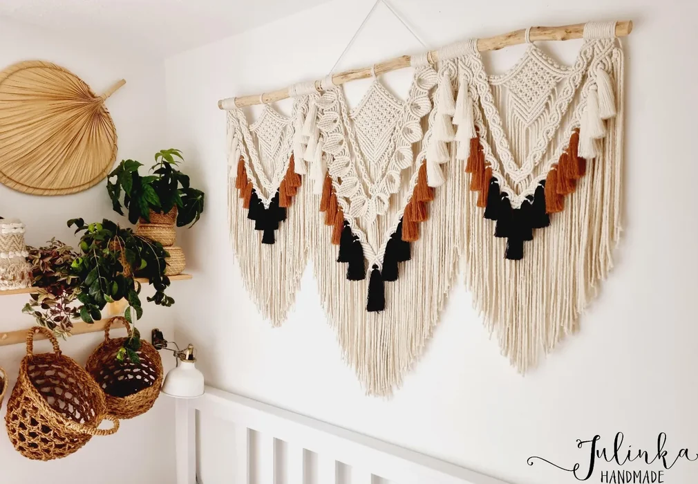 Large Statement Macramé Wall Hanging Above Bed