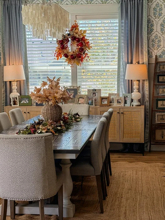 Fall Dining Room Decor with Leaf Centerpiece & Apple Wreath