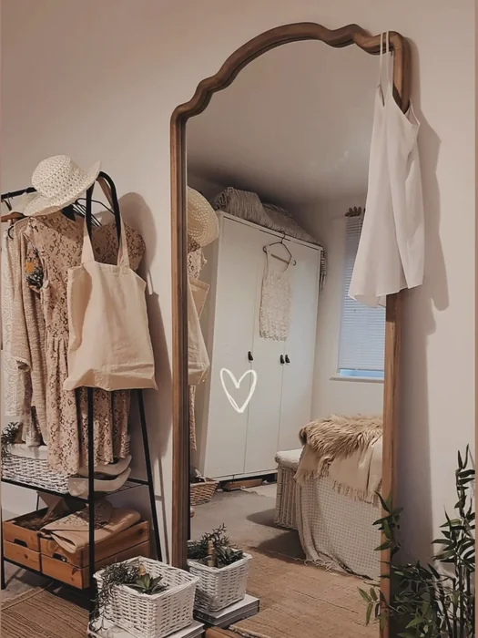 Boho Bedroom Full Length Mirror with Clothing Rack