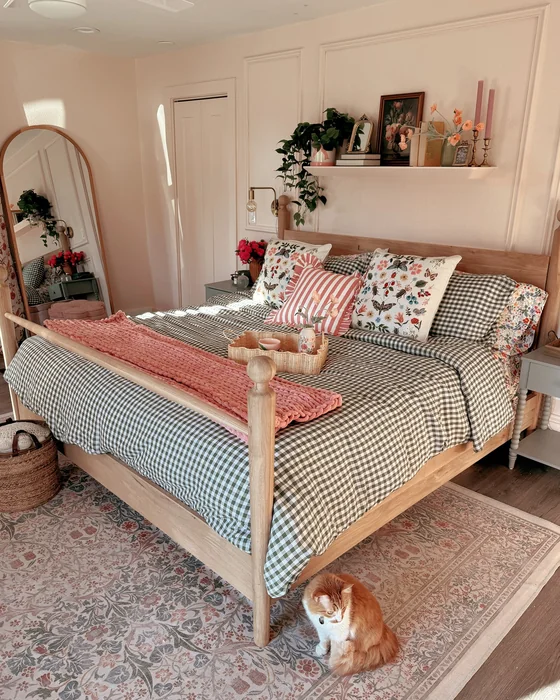 Cottage Bedroom with Gingham and Floral Accents