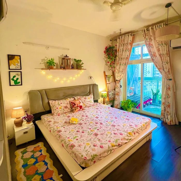 Floral Indian Bedroom with Balcony View