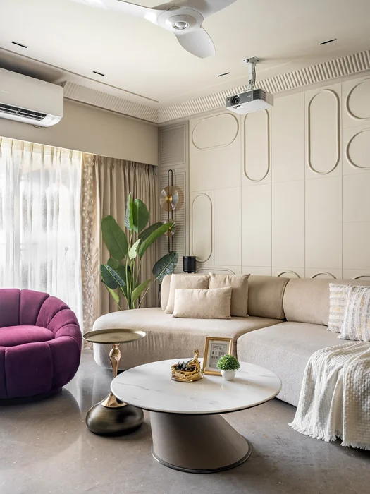 Modern Indian Living Room with 3D Oval Molded Wall Panels