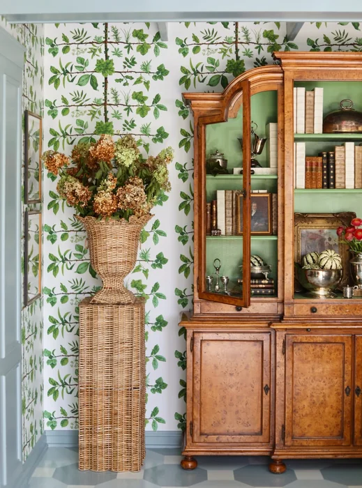 Vintage Fall Living Room with Antique Cabinet & Dried Hydrangeas