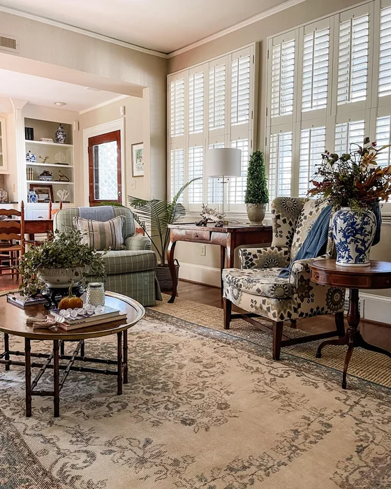 Traditional Blue & White Fall Living Room with Fall Stems