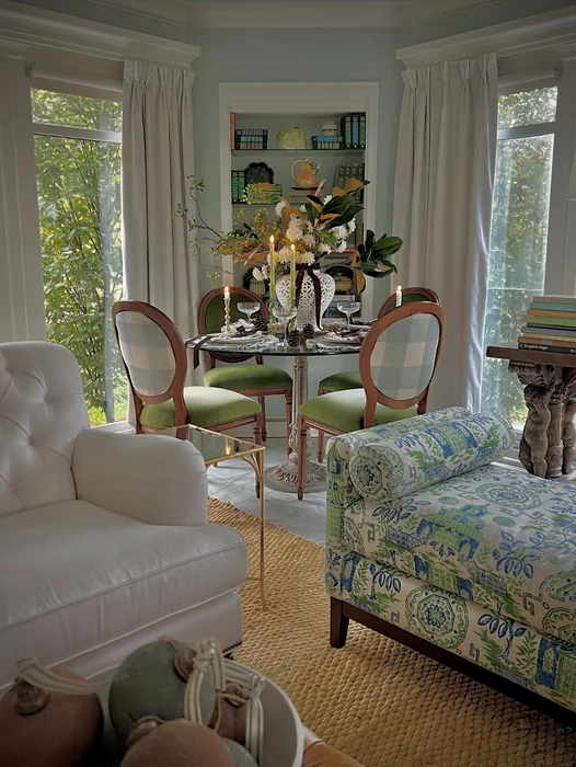 Eclectic Fall Dining Nook with Magnolia Leaves & Candles