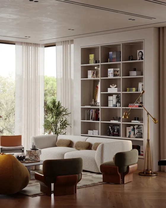 Built-In Bookshelf Wall Unit as Living Room Wall Decor
