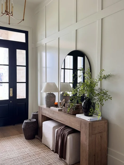 Board and Batten Entryway with Arched Mirror and Console