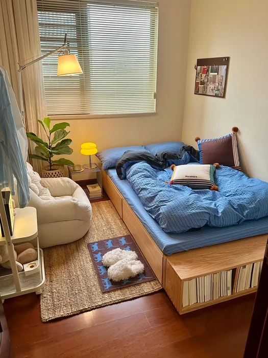 Small Blue Bedroom with Cozy Reading Nook