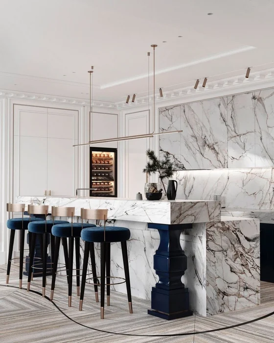 Luxury Blue and White Marble Kitchen Island