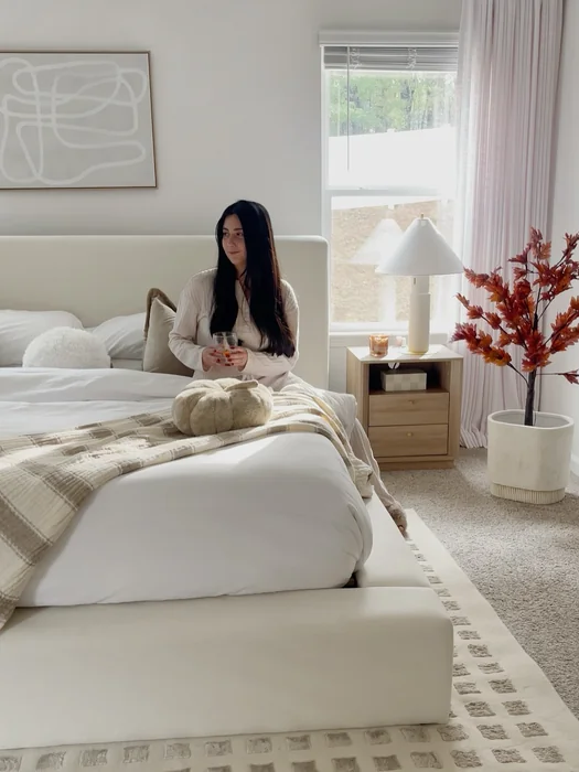 Simple Fall Bedroom Decor with Plaid Throw & Fall Branches