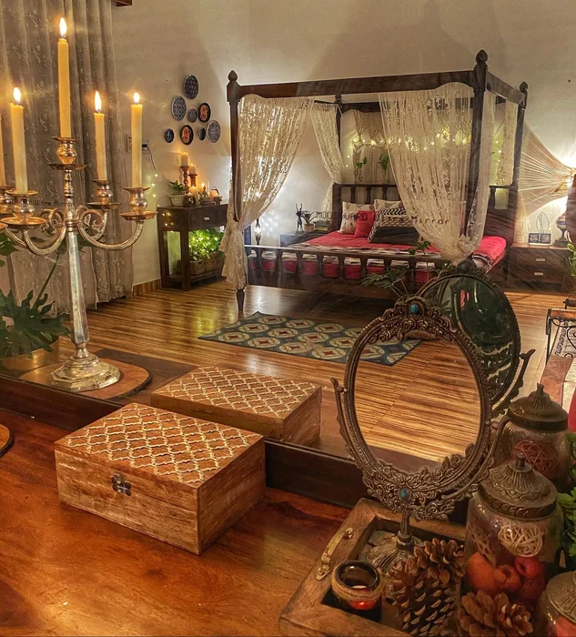 Indian Maximalist Bedroom with Canopy Bed