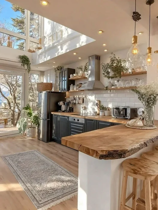 Bright Modern Boho Kitchen with Live-Edge Island