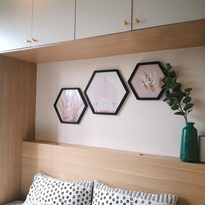 Hexagonal Islamic Art Frames Above Bed