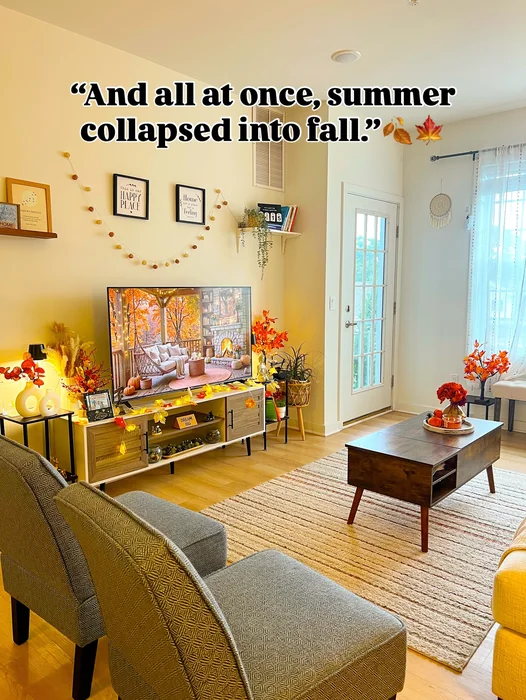 Fall Apartment Living Room with TV Stand Leaf Garland