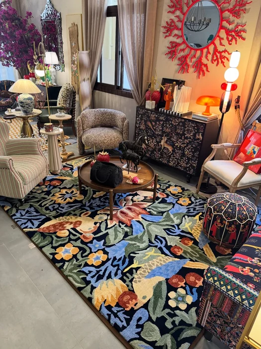 Small Maximalist Indian Living Room with Floral Rug