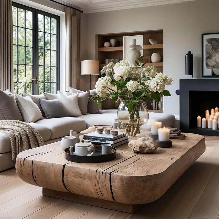 Live Edge Wood Coffee Table Styling