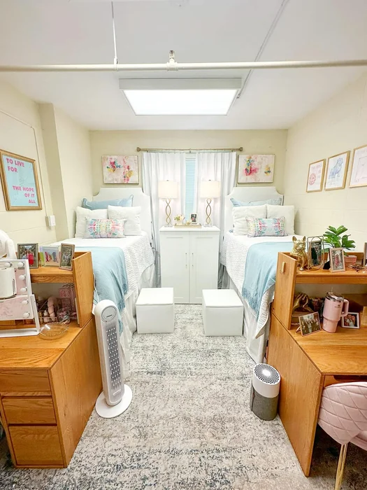 Cute Shared Girls' Dorm in Blue & Pink
