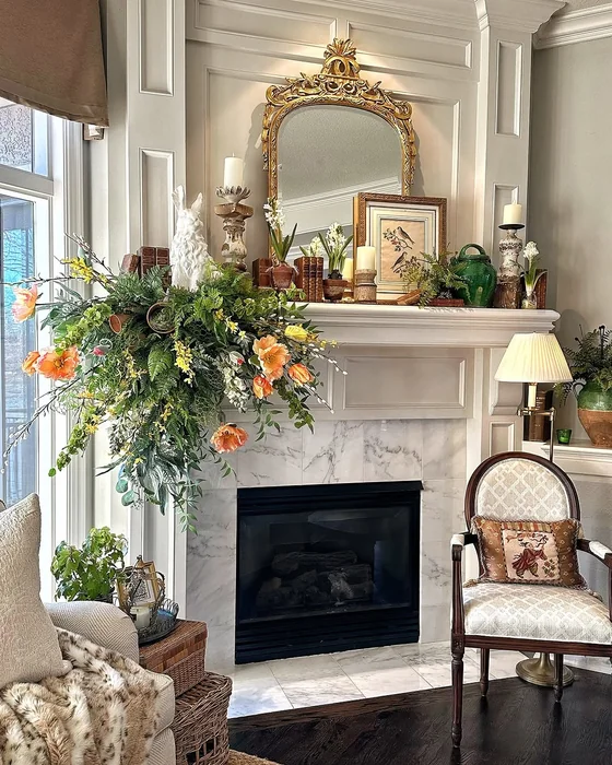 Spring Fireplace Mantel with Floral Cascade