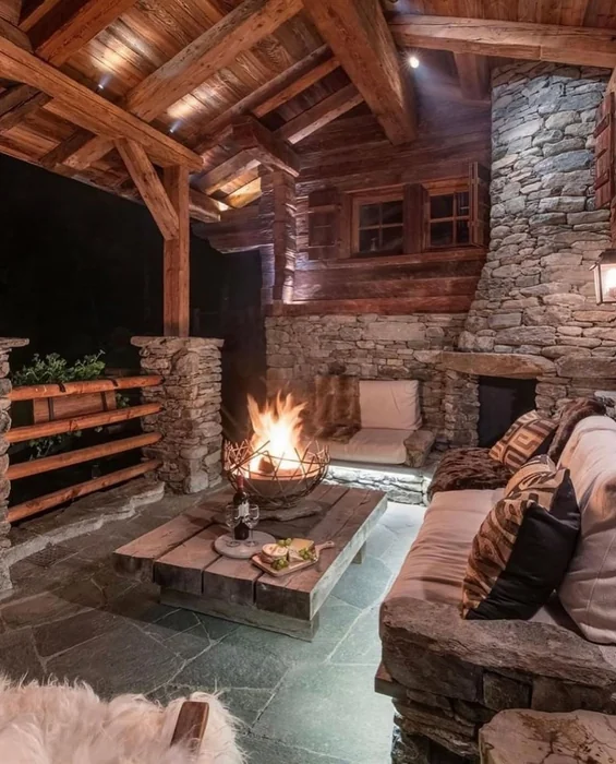 Outdoor Stone Fireplace Patio Seating