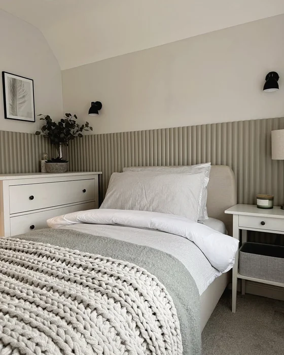 Neutral Scandinavian Small Bedroom with Fluted Headboard