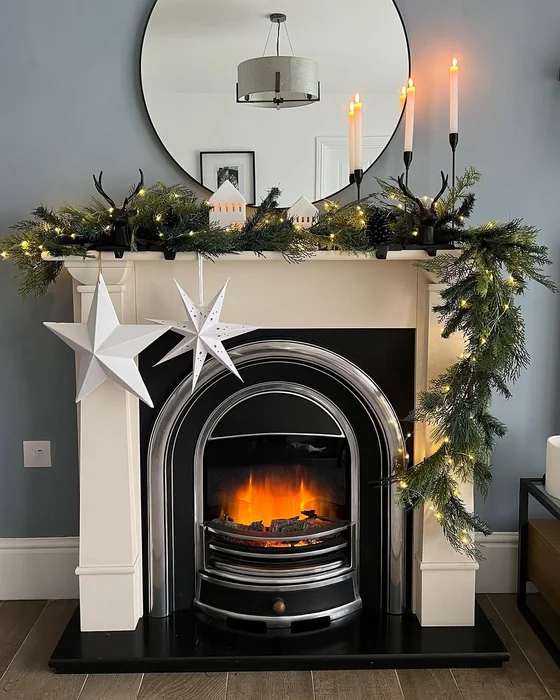 Christmas Mantel with Garland, Stars & Mirror