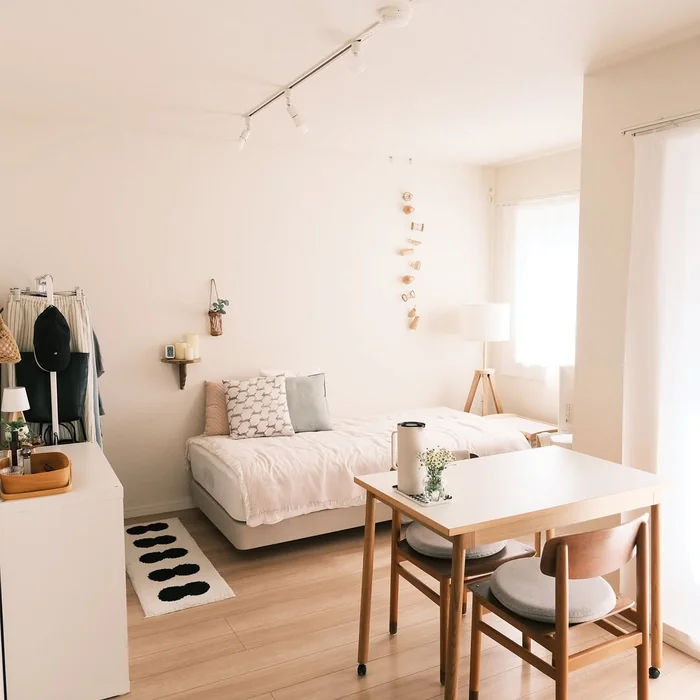 Bright Japanese Dorm Room with Dining Nook