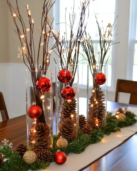 DIY Glass Vase Pinecone Table Centerpiece