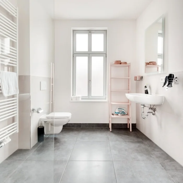 Minimalist Pink Shelf Apartment Bathroom