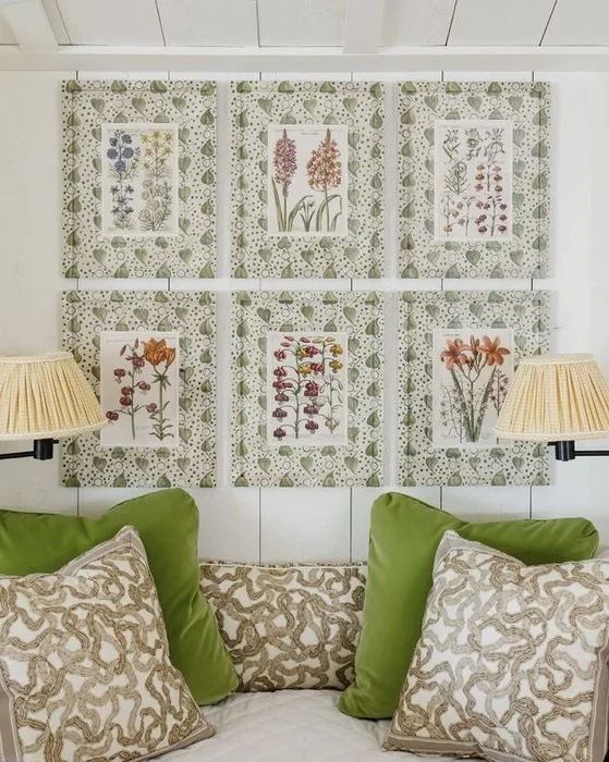 Botanical Grid Wall Above Bed