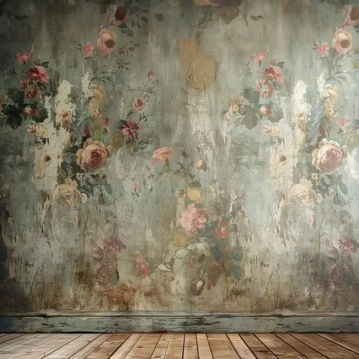 Distressed Floral Mural Wall