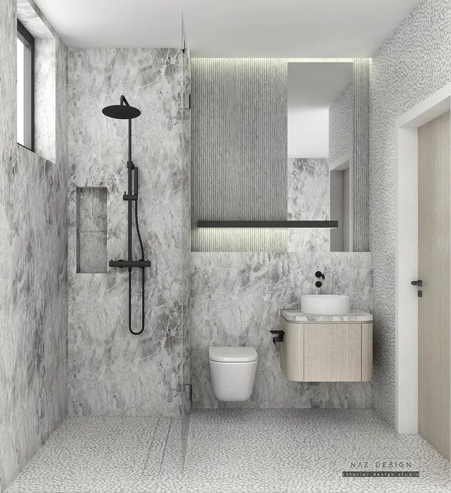 Modern Marble Apartment Bathroom Design Concept