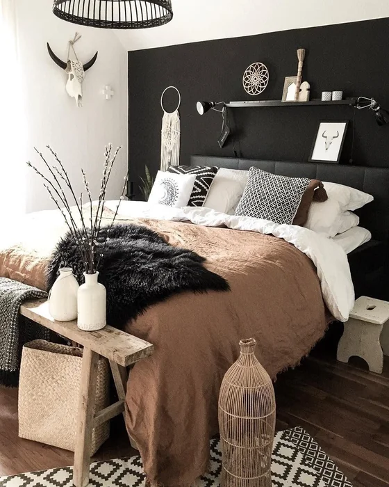 Black Boho Bedroom with Macramé