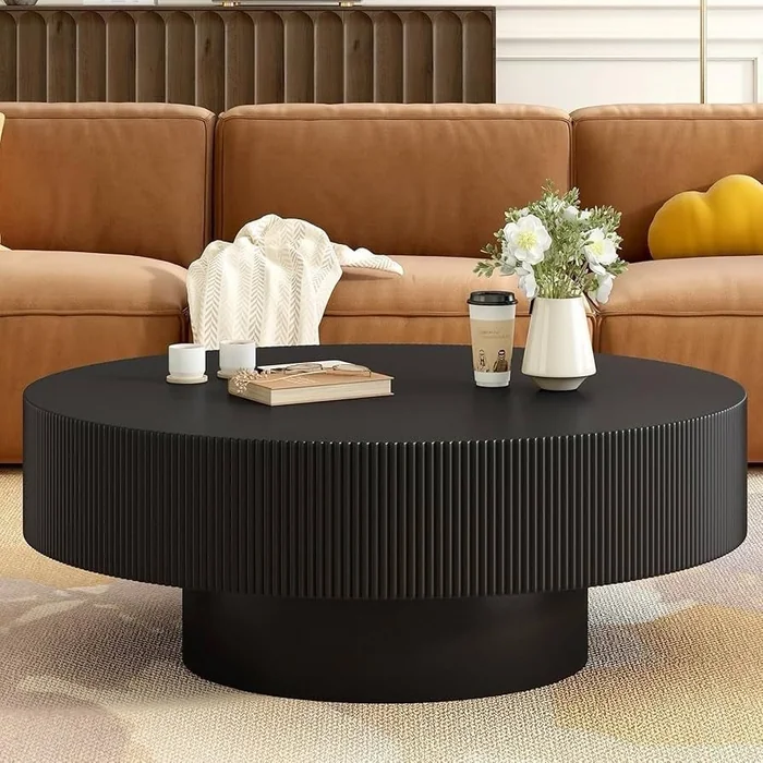Black Round Fluted Coffee Table