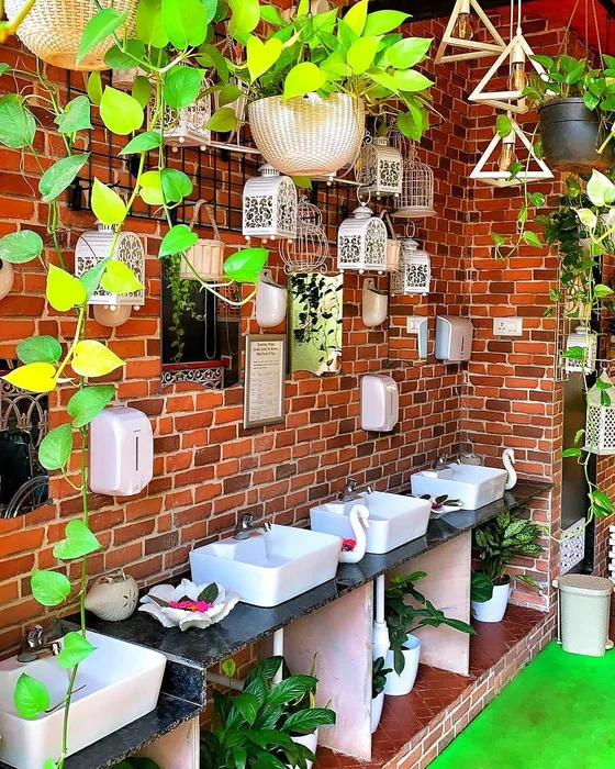Money Plant Brick Wall Cafe Decor