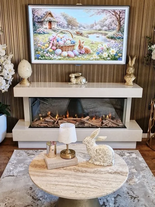 Easter Electric Fireplace with Bunny Decor & TV