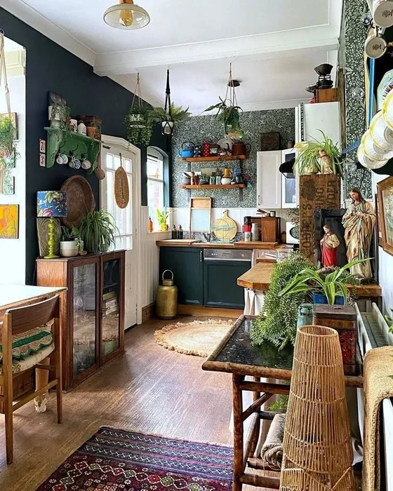 Boho Maximalist Kitchen with Layered Wall Decor