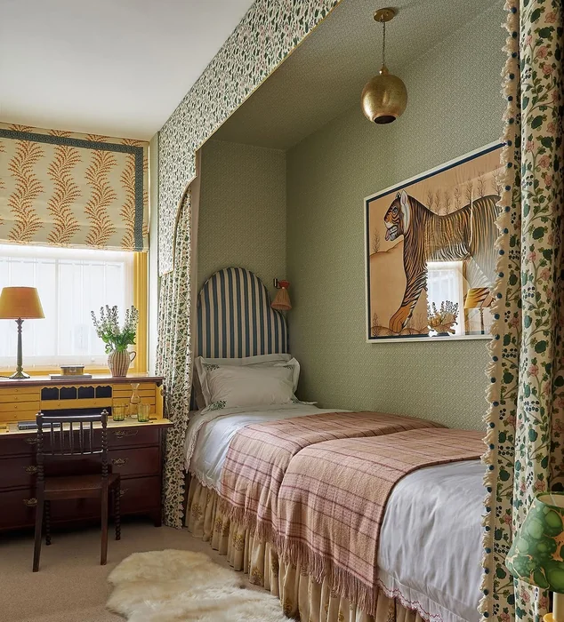 Maximalist Small Bedroom with Wallpaper