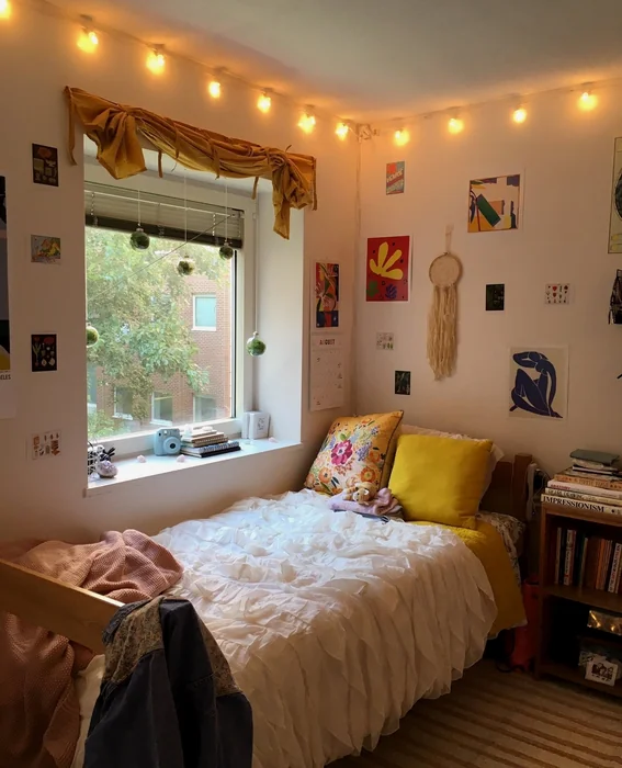 Boho Aesthetic Dorm with Fairy Lights