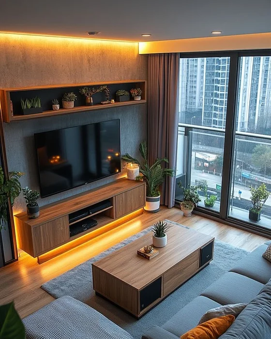 Modern Apartment TV Wall with LED Backlighting
