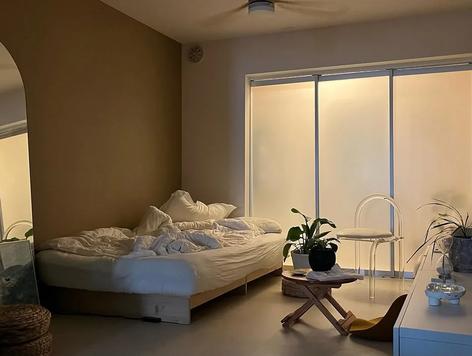 Warm Minimalist Bedroom at Night