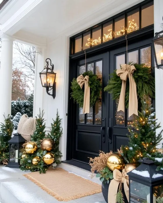 Elegant Gold & Green Front Door Decor