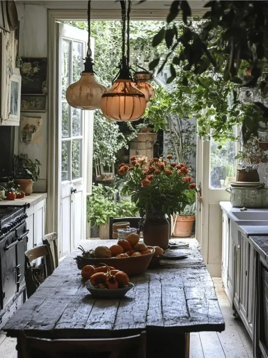 Rustic Vintage Kitchen with Garden View