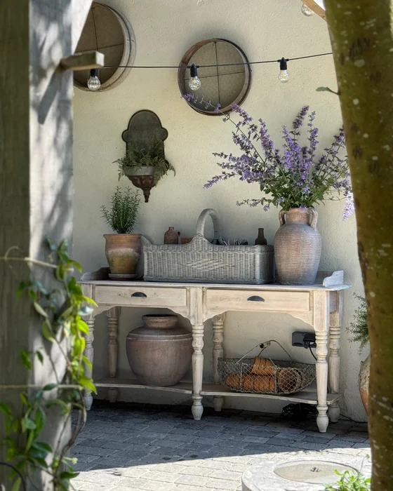 Rustic Outdoor Console with Lavender