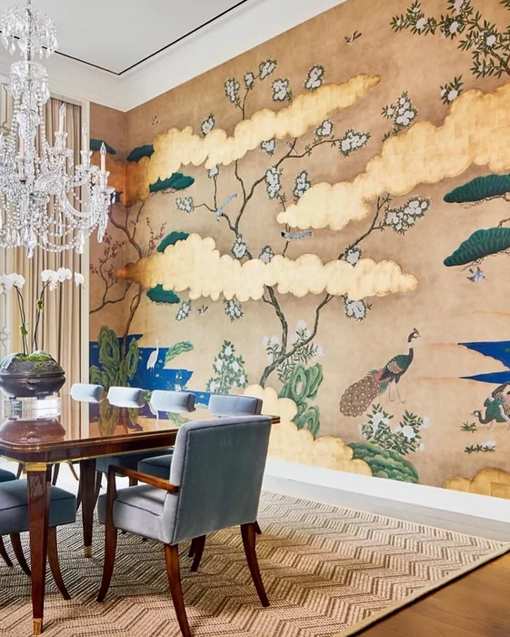 Gold Chinoiserie Dining Room Mural