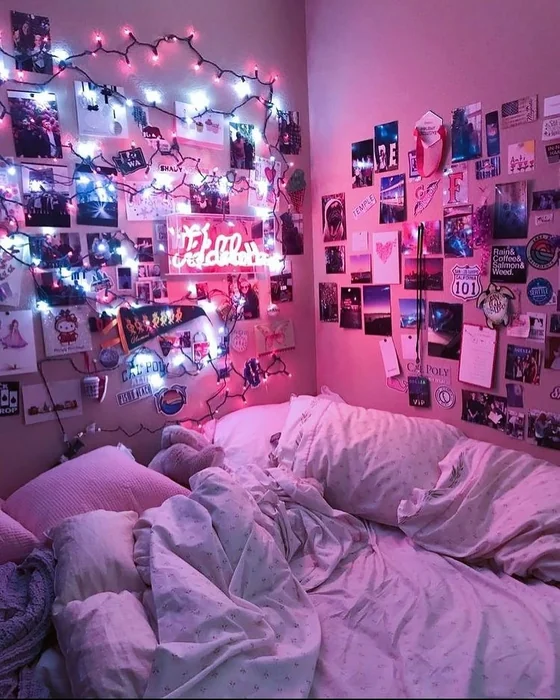 Pink Neon Collage Bedroom Wall