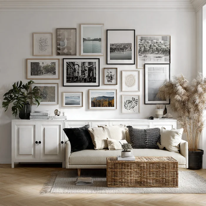 Scandinavian Gallery Wall Above Sofa